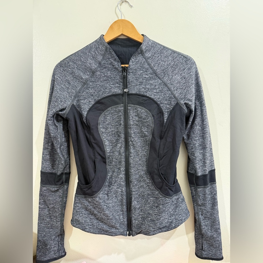 lululemon athletica Grey Heather and Black Performance Bomber Jacket